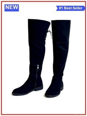 Wide Calf Over Knee High Boots Lace Up Chunky Heel Suede Leather